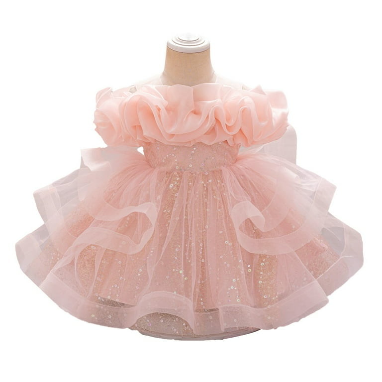 Puffy Pink Girls Baby Dress Toddler Children Baptism Year