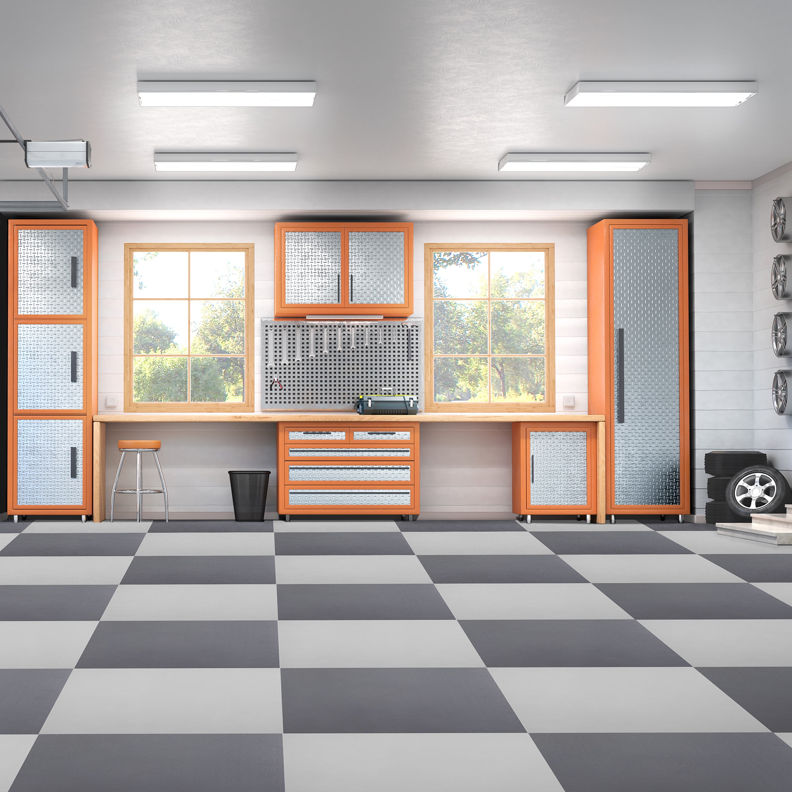 Flooringinc Diamond Nitro 60'' x 120'' Garage Flooring Tile (Set of 50) Flooringinc Color: Orange/Black