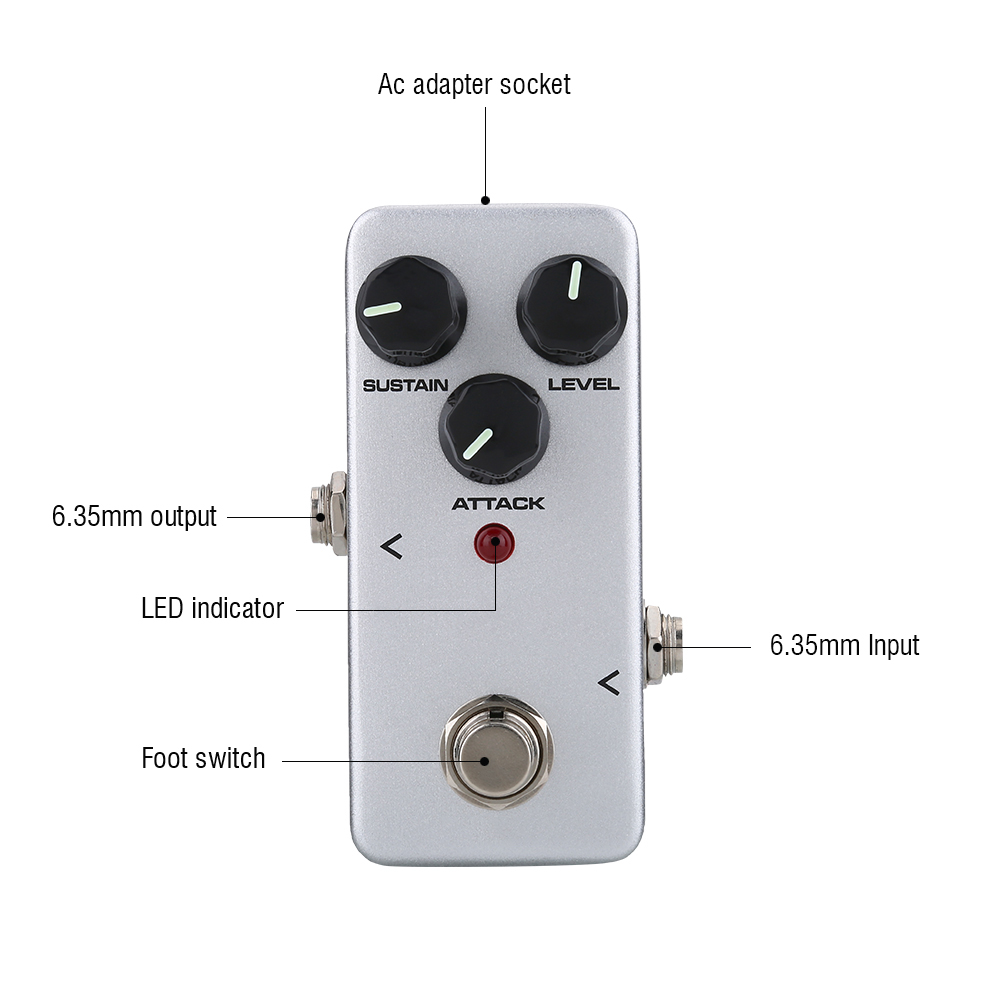 Guitar Effects Pedal, Compressor Effect Portable Metal Shell Easy Adjustment Analog Circuit With LED Indicator For Audio Equipments