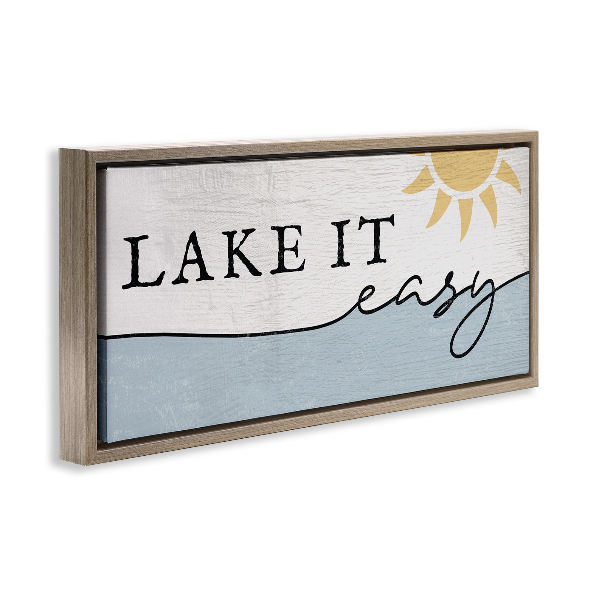 Stupell Industries Nautical Pun Lake It Easy Nature Painting Brown Floater Framed Canvas Art Print Wall Art, 31 x 14