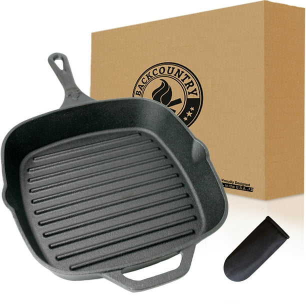 Backcountry Cast Iron 12" Large Square Grill Pan (PreSeasoned for Non