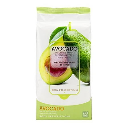 Body Prescriptions Avocado Infused Facial Cleansing Wipes, Eye Makeup and Mascara Remover, Womens Face Care Beauty