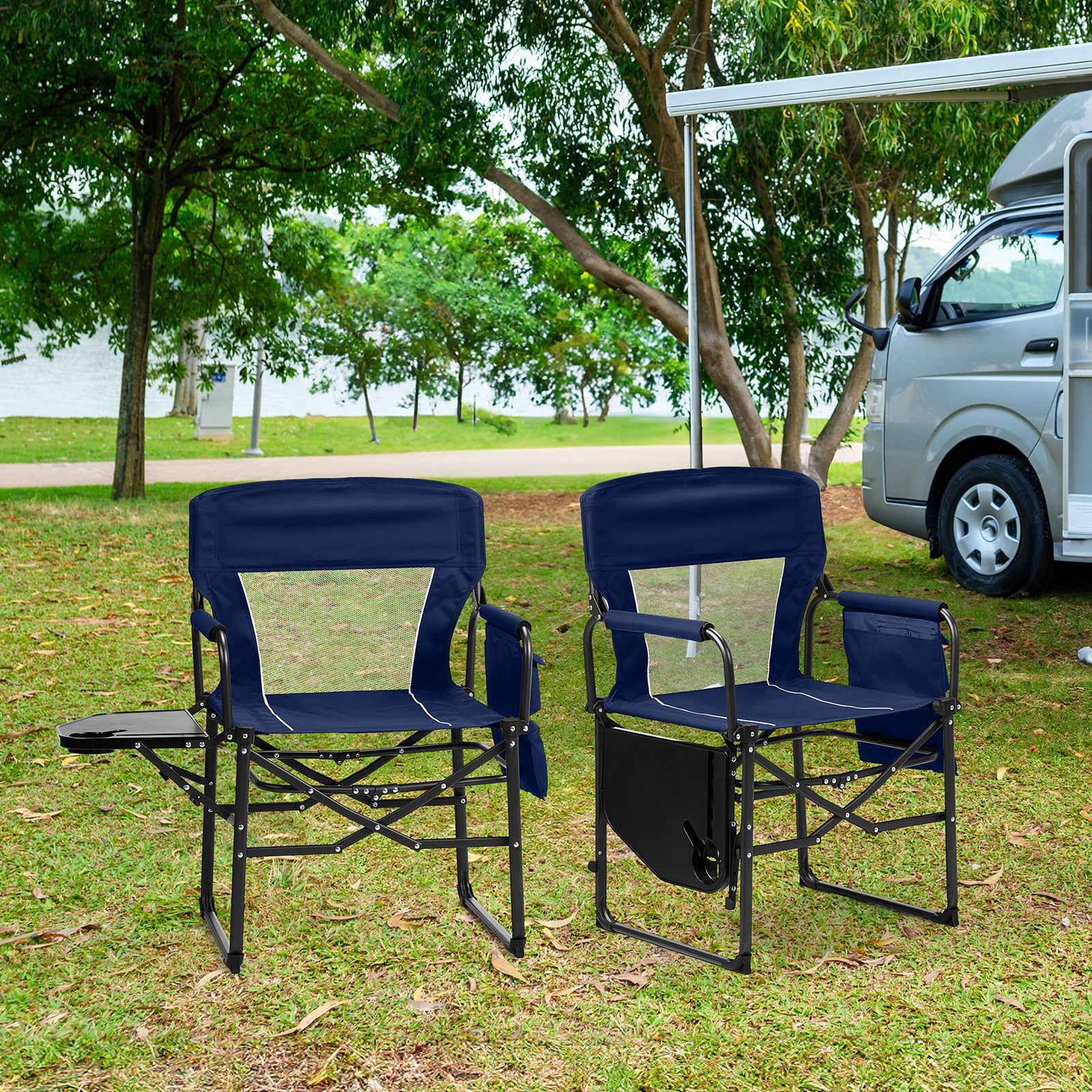 Ktaxon 2Pcs Camping Chairs Heavy Duty Folding with Side Table