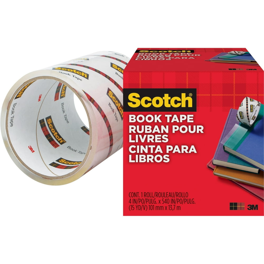 Scotch Book Tape, Clear, 3" Core, 4" x 15 Yds, 1 Roll