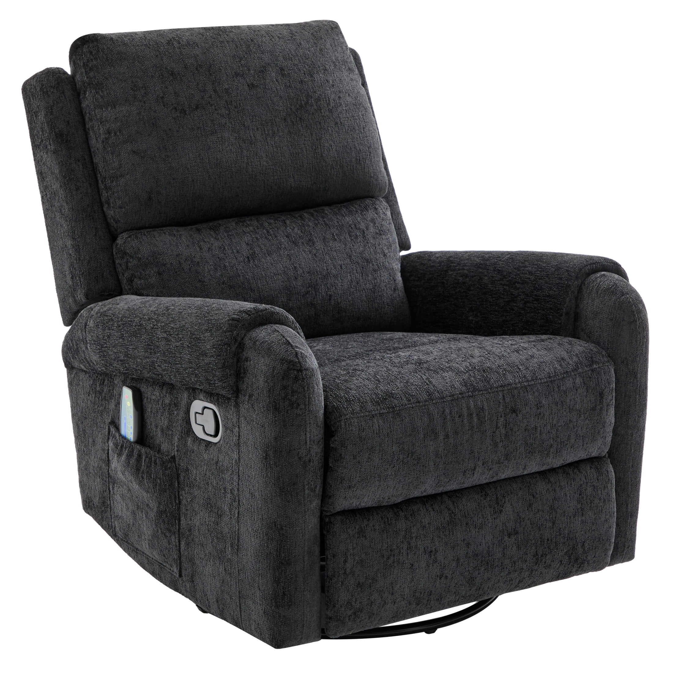 Christopher Knight Home Manual Recliner Chair with Massage, Swivel Rocker, Side Storage Pocket, Black