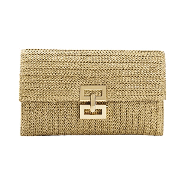 Bolso Tejido Informal Bolso Noche Mano Paja Viento Europeo Y Americano Transfronterizo Primavera Y Verano (Caqui) Caqui