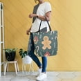 thumbnail image 4 of FORMRS Womens Canvas Tote Bag with Zipper Inner Pocket Shoulder Handbag, Brown Christmas Gingerbread, 4 of 7