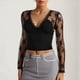 thumbnail image 1 of MHFRRA Lencería Sexy de Encaje con Escote En V Profundo para Mujer, Traje para Cita Nocturna, Top de Manga Larga Negro, 1 of 4