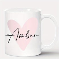 1pc Personalized Name Mug Pink Heart Design Custom Amber Name in Cursive 11oz White Ceramic Coffee Cup Valentine s Day Anniversary Her Couples or Coff