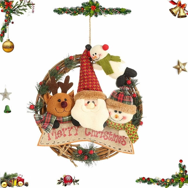 Corona de Navidad de Ratán NQ 29 cm colgante de árbol de Navidad decoración colgante de Navidad