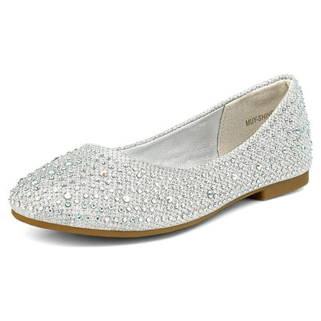 

Dream Pairs Kids Girls Flat Shoes Fashion Comfort Dress Shoes Princess Slip On Wedding Shoes MUY-SHINE SILVER/GLITTER Size 3