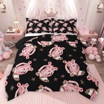 Feelyou Fashion Bowknot Boot Full Size Comforter Sets for Girl, Cute Western Cowgirl Princess Bedding Comforter Set, Hippie Texas Stars Reversible Bedding Sets, Lightweight Room Decor, 3pcs
