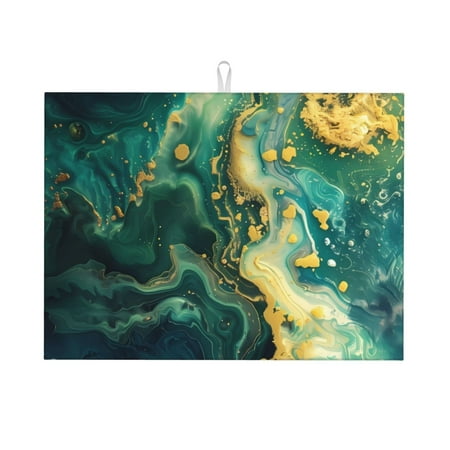 

Cauagu Dish Drying Mat 24*18 inch Absorbent Dish Drainer Kitchen Counter Dish Drying Pad for Countertops Sinks Draining Racks( Turquoise Golden Swirl)