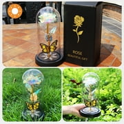 Qoosea Glass Rose Artificial Flowers with LED Lights Eternal Rose with Butterfly in Glass Dome Gifts for Valentine's Day Birthday Mother's Day Christmas