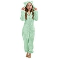 thumbnail image 2 of NAISIBABY Girls Fleece Jumpsuit, Full Zipper Cute Hooded Soft Plush Winter Warm Onesie Home Sleepwear Green 13T, 2 of 7