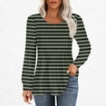 thumbnail image 2 of mihongmao 3/4 Sleeve Tops for Women Women's Casual Fashion Loose Pleated Round Neck Striped Long-Sleeved Tops,Womens Tops Clearance under $5 Army Green L, 2 of 5