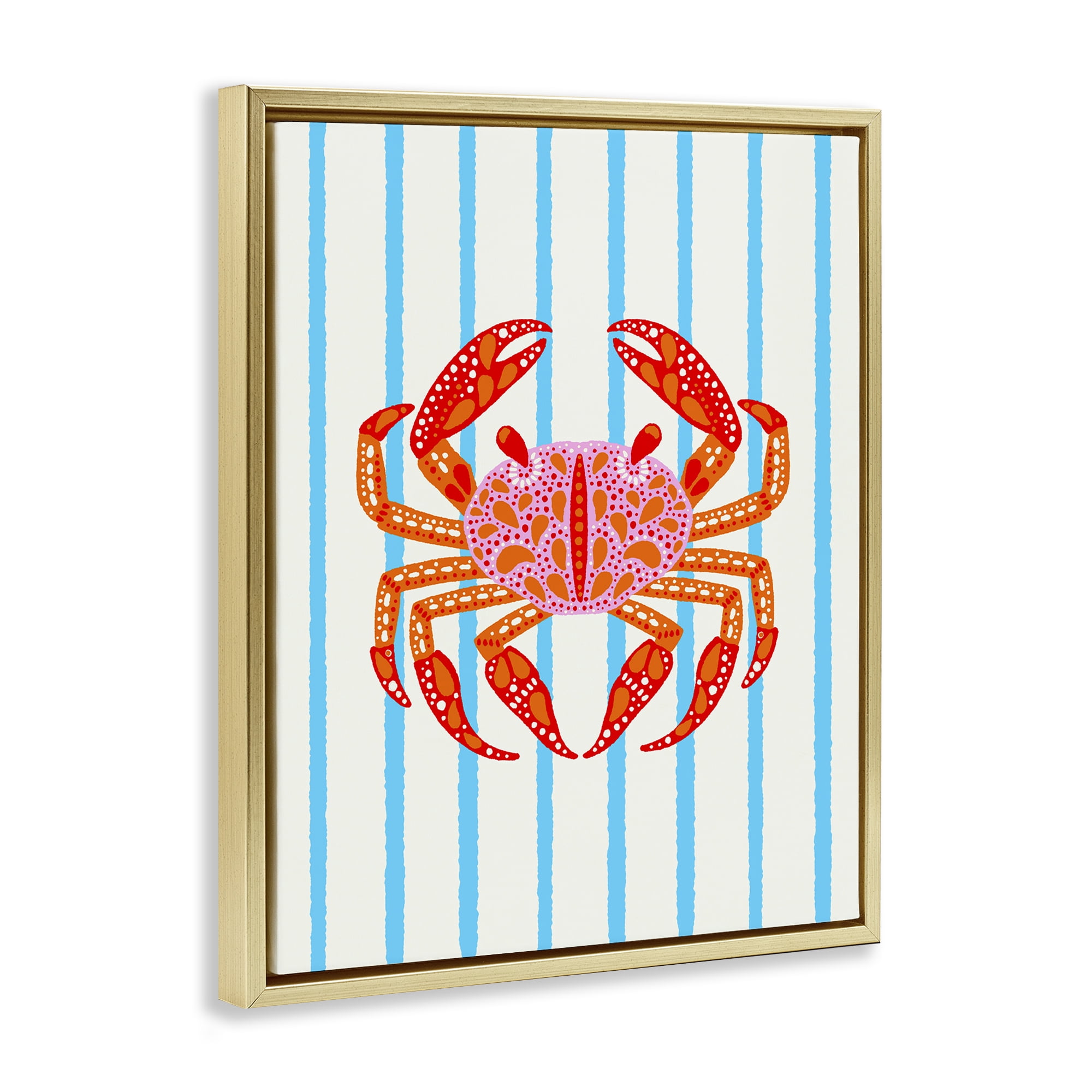 Stupell Industries Bright Crab on Stripes Gold Framed Floater Canvas Wall Art, design by Indira Prieto | IndySign