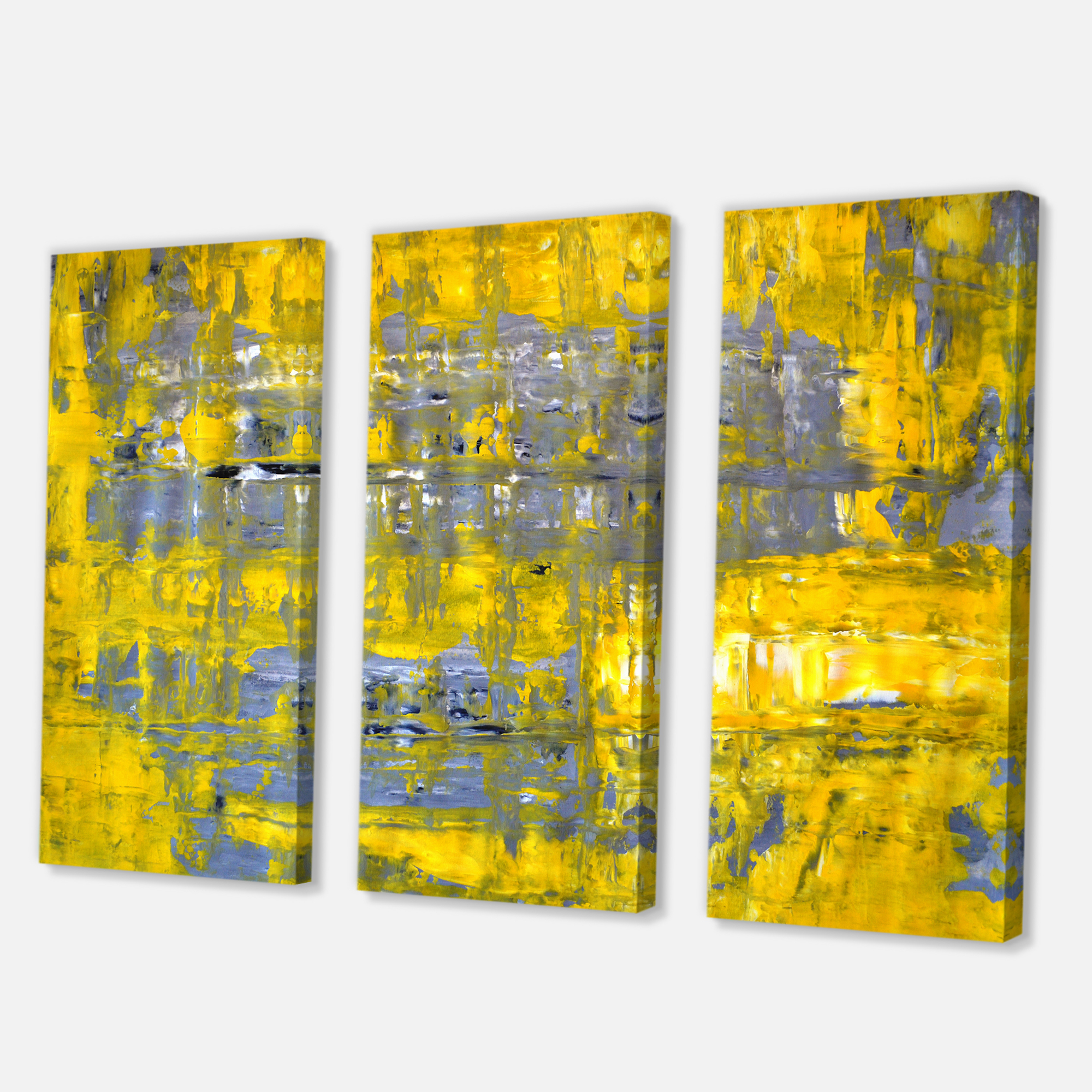 Designart ' Grey Meets Yellow Abstract Art I ' Modern Canvas Wall Art Print