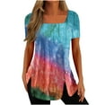 thumbnail image 1 of Pompotops Mode Femmes Casual Imprimé Col Carré Manches Courtes Boutons Tops Chemisiers Amples, 1 of 5