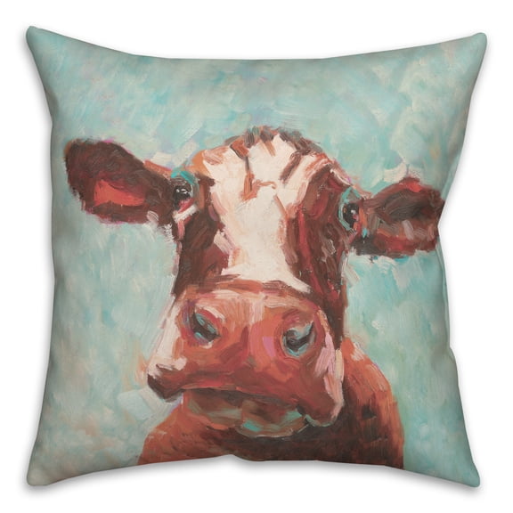 Creative Products Teal Painted Cow 18x18 Indoor / Outdoor Pillow
