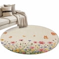 thumbnail image 2 of Round Area Rug 4 Ft, Watercolor Flowers Washable Non-Slip Circle Carpet for Living Room/Bedroom, Spring Daisy Floral Butterflly Beige Low-Profile Crawling Mats Collection Rugs for Indoor, 2 of 7