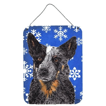 Australian Cattle Dog Winter Snowflakes Holiday Wall or Door Hanging Prints