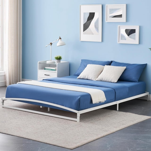 Low tamaño completo size marco de cama: 6 - pulgada heavy - duty metal platform, no box spring, noise - free, non - slip, fácil montaje, blanca