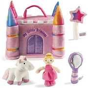 Prextex Princess Plush Castle House Pink Playset with Handle Plush Unicorn, Wand, Mirror and Princess Toys for Girls with Doll Accessories in Zipper