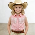 thumbnail image 3 of Faraee Girls Fringe Western Shirt Pearl Snap Button Down Cowgirl Outfits Tassel Sleeveless Cowboy Vest Blouse Tops for Kids 11-12 Years Pink, 3 of 5