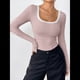 thumbnail image 4 of Camisas de Larga con Cuello Redondo para Mujer, Blusas Informales de Punto Acanalado de Corte Ajustado, Camisetas Básicas de Trabajo para Verano y Otoño. Rosa L, 4 of 8