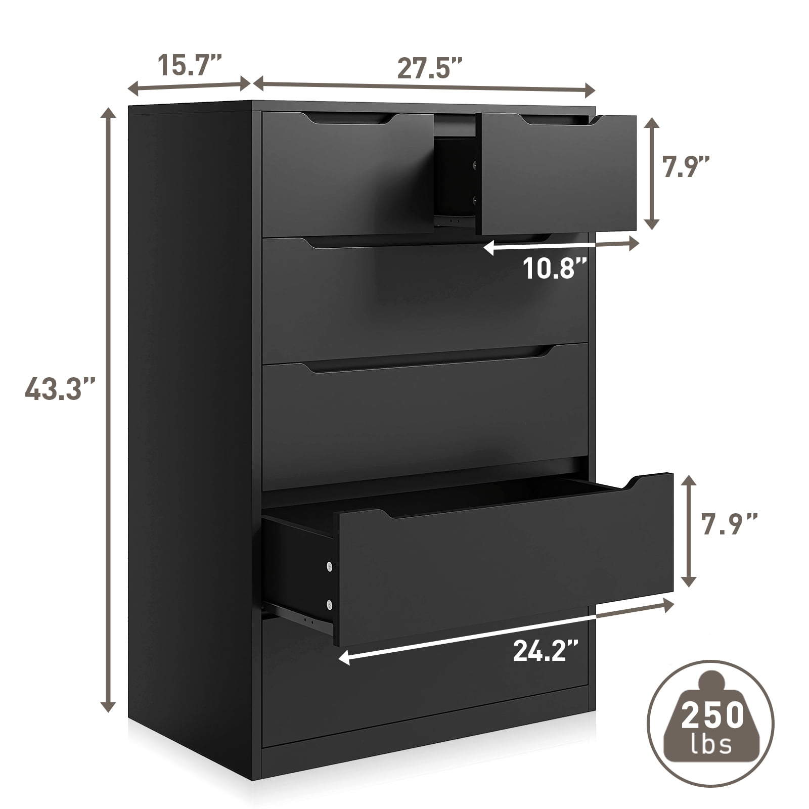 EnHomee Set of 2 Black Tall Dresser Wood 6 Drawer Dressers for Bedroom Wood Chest of Drawers with Smooth Metal Rail Large Dresser Modern Storage Cabinet for Home Office Living Room