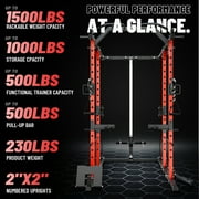 Mikolo Power Rack Cage, Weight Rack with Dual Pulley Cable Crossover Machine,Multi-Function Squat Rack with J Hooks,Dip Bars and Landmine for Home Gym Red