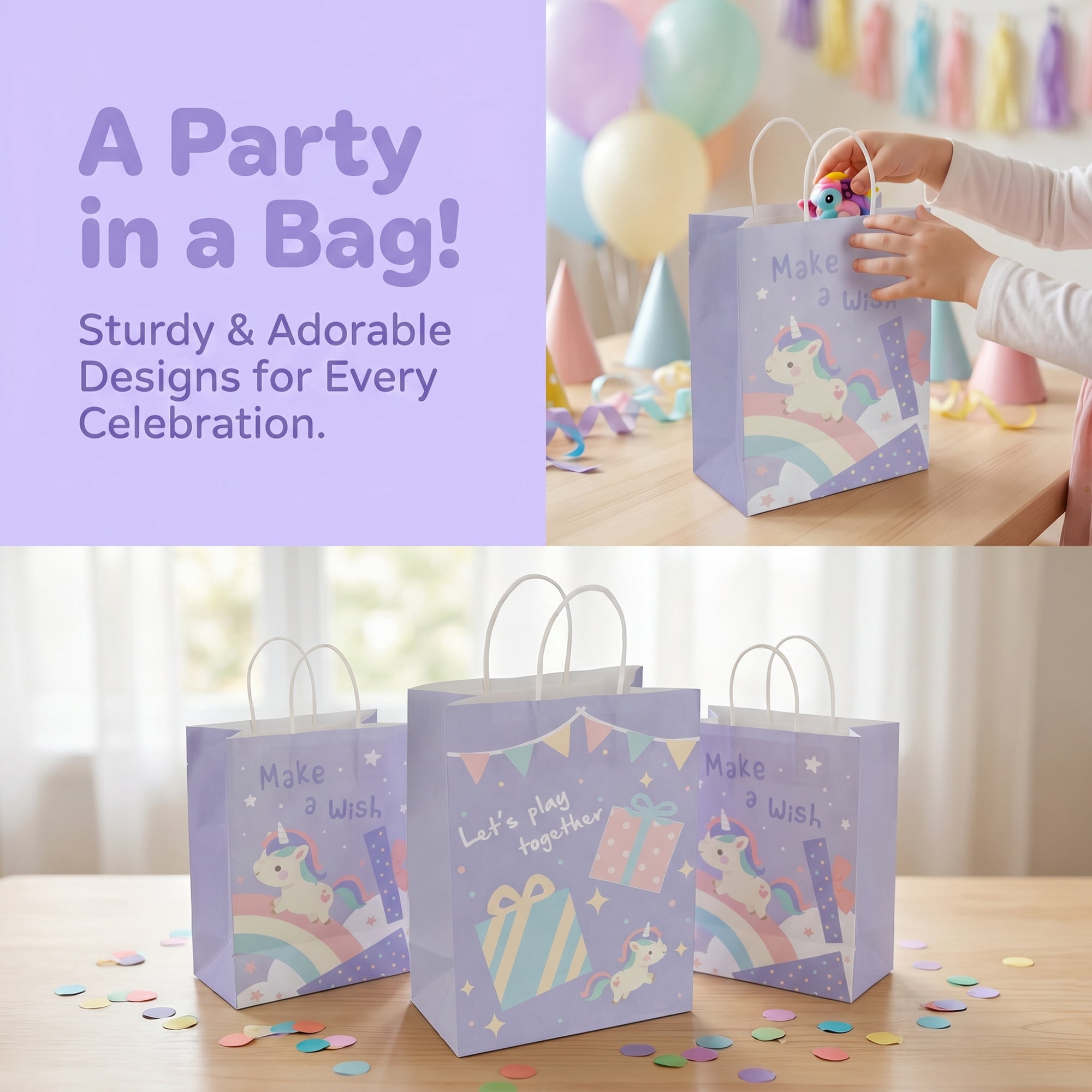 Unique Bargains 6Pcs Multi-Purpose Sturdy Treat Gift Bags Purple 5.9" x 3.1" x 8.3"