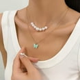 thumbnail image 4 of GKNET Boho Double Layer Pearl Butterfly Charm Pendant Necklace Fashion Delicate Jewelry Women-Blue, 4 of 9