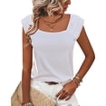 thumbnail image 4 of Yuyuzo Women' Cap Sleeve Tops Square Neck Ruffle Sleeve T Shirts Solid Color Summer Basic Top, 4 of 7