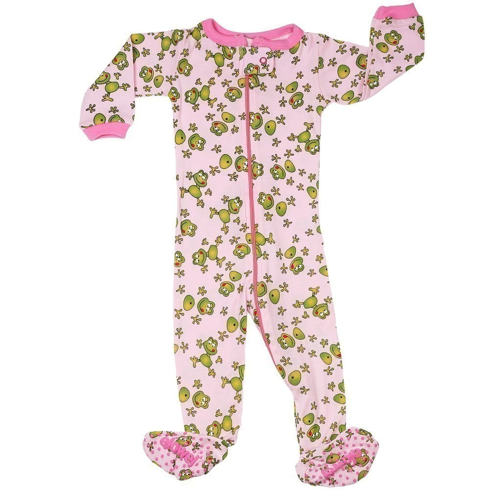 Elowel Pajamas Elowel Baby Girls Pink Green Frog Print Zipper Footed