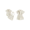 thumbnail image 2 of BemeyourBBs Newborn Baby Boys Summer Clothes Cotton Linen Baptism Day Gentleman Outfit Short Sleeve Bowtie Shirt Romper with Suspender Shorts Set, 2 of 9