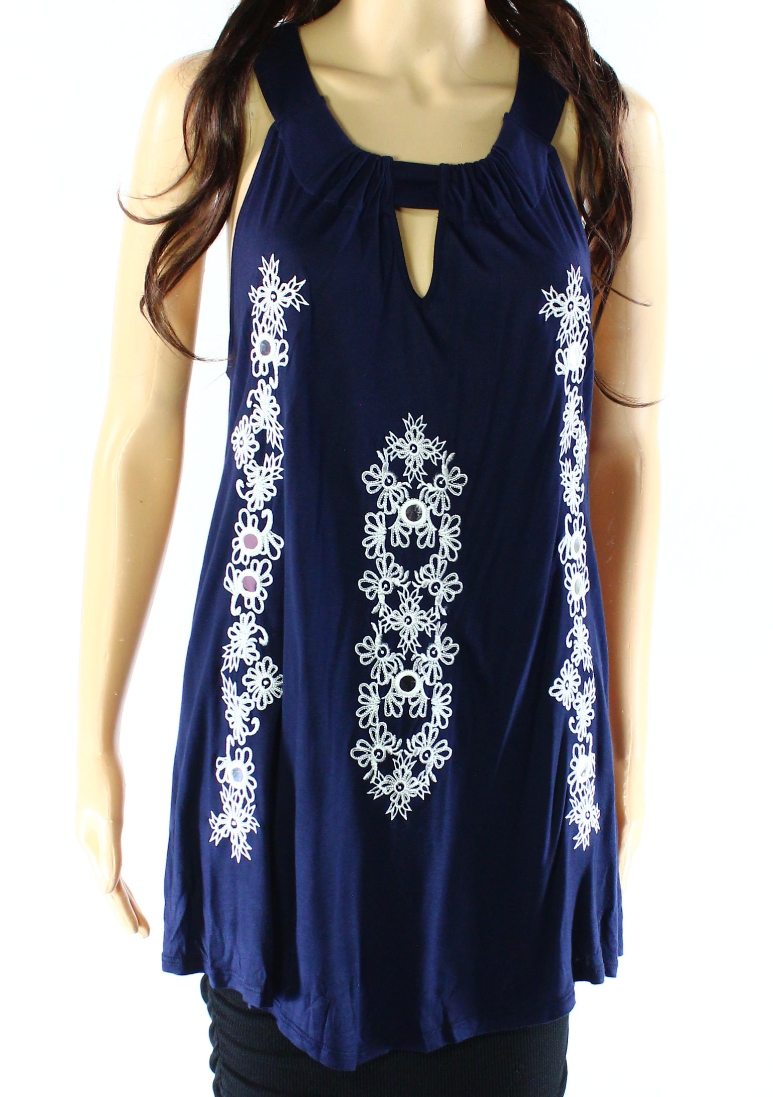 INC - INC NEW Navy Blue Womens Size 0X Plus Embroidered Halter Knit Top ...