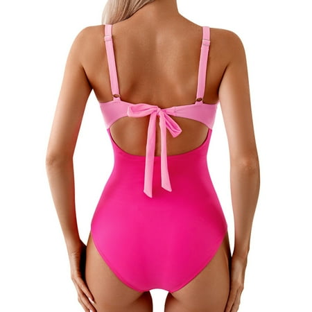 CAIVO Women Swimwear Sexy Color Block Swimsuit Breathable Beach Vacation Summer Swim Wear