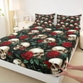 thumbnail image 4 of Castle Fairy Gothic Skull King Sheets 4pcs,Romantic Floral Rose Vine Bedding,Ivory Green,1 Fitted Sheet,1 Flat Sheet and 2 Pillowcases, 4 of 6