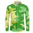 thumbnail image 3 of Chririnla Camo Color Block Green Mens Dress Shirt Button Down Shirt Slim-Fit Muscle Gym Workout Camouflage Design Comfortable Long Sleeve Button Down Athletic Tee Aloha Top for Men, 3 of 4