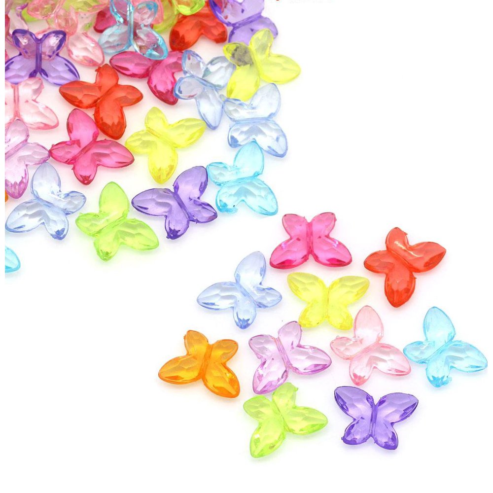 180 Mixed Butterfly Acrylic, Loose Beads, 11x15mm Approx 1/2 X 5/8 Inch