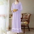 thumbnail image 2 of Fiaer Clearance,Women's Loose Fit Long Sleeve Max Nightdress,Scoop Neck Ruffle Sleeve Longer Sleepwear for Women,Ladies Casual Trendy Lace Trim Ruffle Hem Pajamas Purple S, 2 of 4