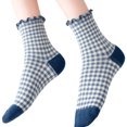 thumbnail image 3 of AVRNLIQ Womens Preppy Gingham Frilly Crew Socks, Soft Knit, One Size, Blue, 3 of 4