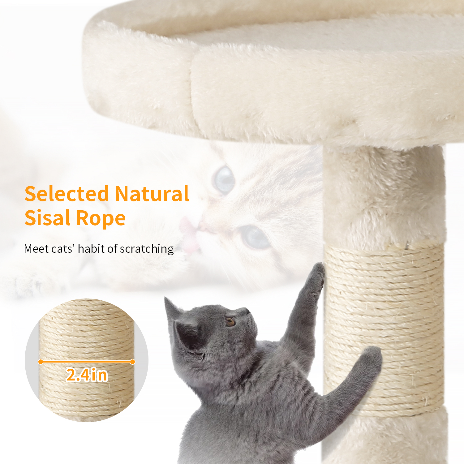 Dkelincs Cat Tree Tower 36 inch Tall Multi-Level Furniture Cat Tree Condo with Scratching Posts Perches for Indoor Play, Nap and Climbing, Beige