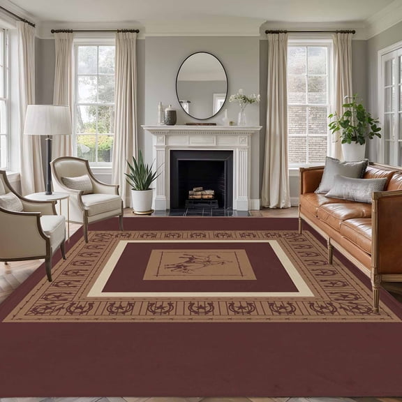 Brown Western Cowboy Area Rugs 5'x8', Washable Small Throw Rugs for Classroom Bedroom, Farmhouse Country Textured Indoor Outdoor Rug Non-Slip Low Pile Carpet Runner Reversible Floor Mats
