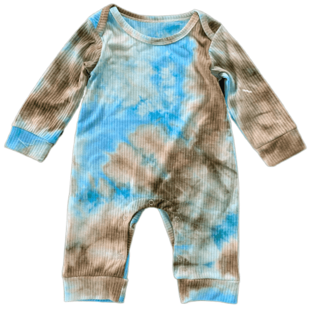 Baby Long Sleeve Romper Tie Dye Printed Crotch Button Neck Infant Jumpsuit