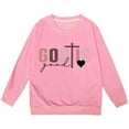 thumbnail image 4 of SONXAHE Big Girl's God Is Good Cross Heart Printed Crewneck Sweatshirt Long Sleeve Casual Pullover Faith Sweatshirt,Pink, 4 of 4