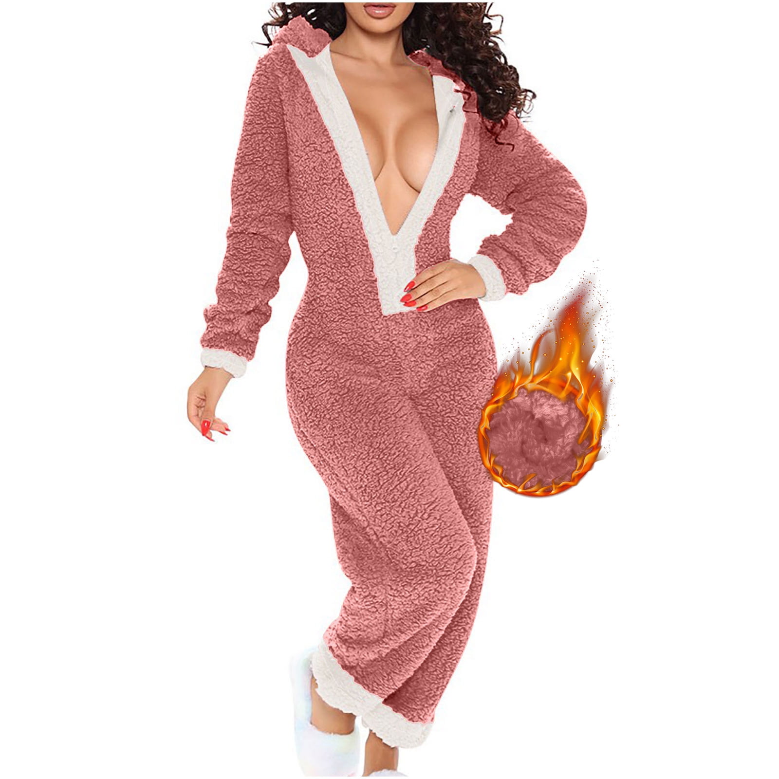 Pajama Set For Women Long Sleeve Fleece V Neck Sleepwear – Genuwii
