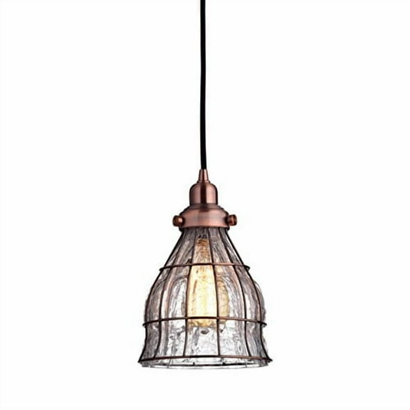 YOBO Lighting Vintage Cracked Glass Wire Cage Hanging Pendant Light, Red Antique Copper